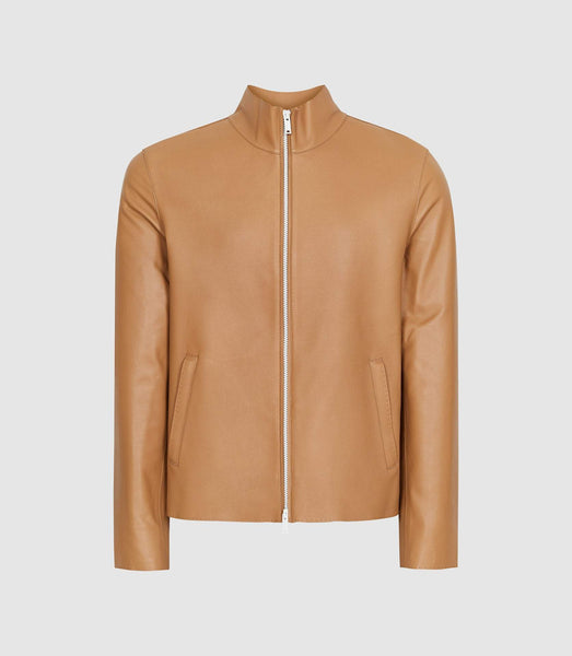 LEATHER FUNNEL NECK JACKET