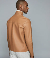 LEATHER FUNNEL NECK JACKET