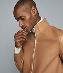 LEATHER FUNNEL NECK JACKET