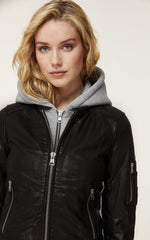 FARICA leather bomber jacket with removable hood