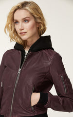 FARICA leather bomber jacket with removable hood